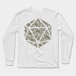 Sage Green and Red Gradient Rose Vintage Pattern Silhouette D20 - Subtle Dungeons and Dragons Design Long Sleeve T-Shirt